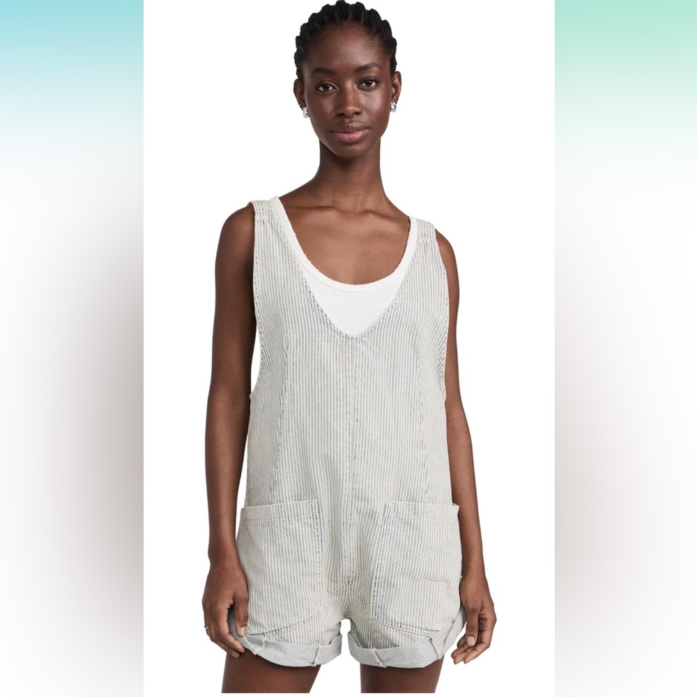 Free people high roller overall shorts NWT size M railroad stripe